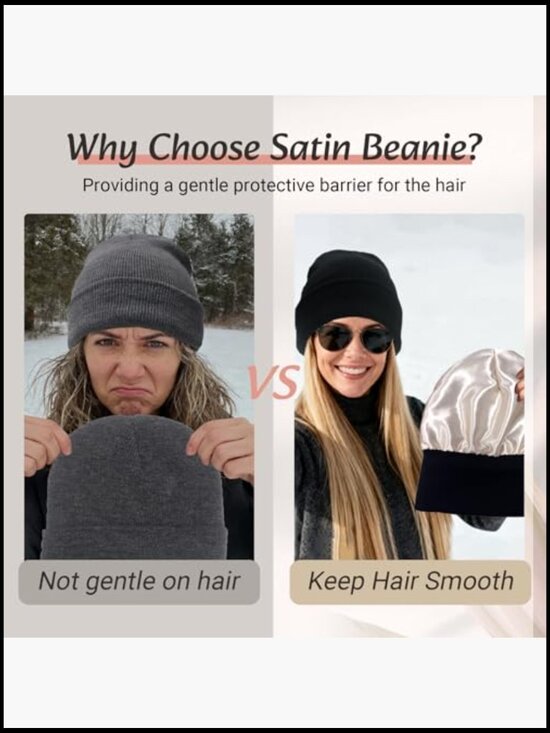 Satin Lined Beanie Hair Protection Winter Hat Knit Skull Cap main image 6